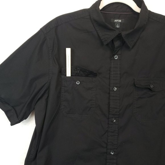 Apt.9 Button Up Shirt Men L Casual Collared Short Sleeve Front Pockets Black - Picture 12 of 12